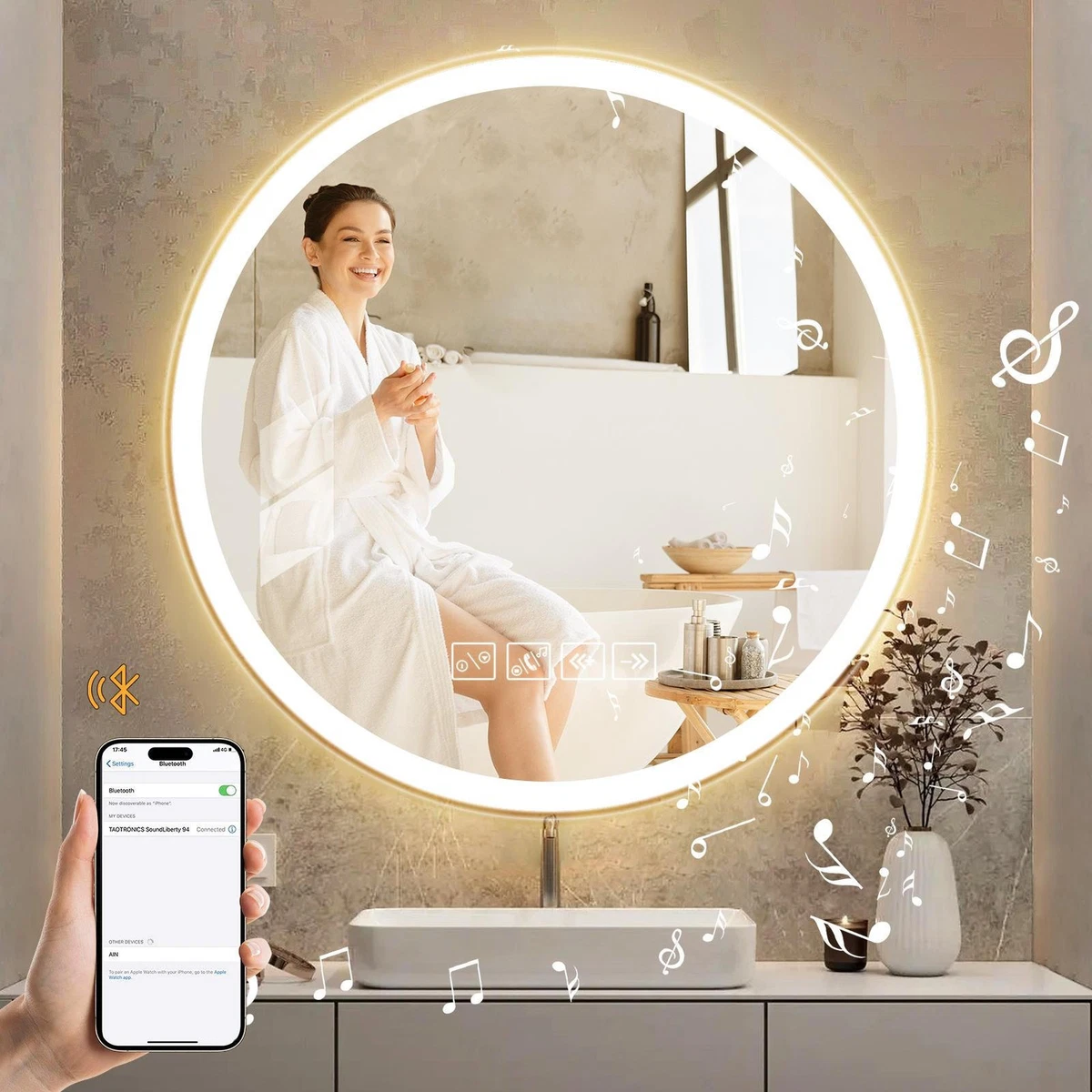 LED Badspiegel mit Uhr Touch Beschlagfrei Beleuchtung Wandspiegel 3 Lichtfarbe