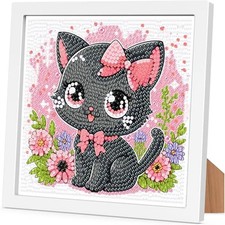 Cat Diamond Art Kits for Kids with Frame-Cat Diamond Art for Kids Ages 4-8-12