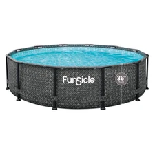 Funsicle 12' x 36" Oasis Designer Round Above Ground Pool, Dark Herringbone