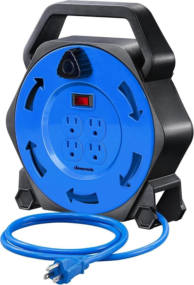 25 FT Retractable Extension Cord Reel with 4 Grounded Outlets & Circuit Breaker - Image 3 of 4