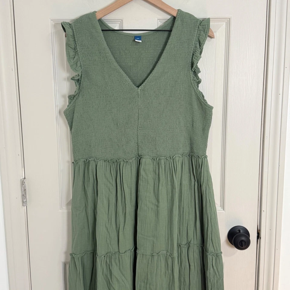 Old Navy Maxi Dress Womens XXL Green Tiered Cottage Core - Image 4 of 4
