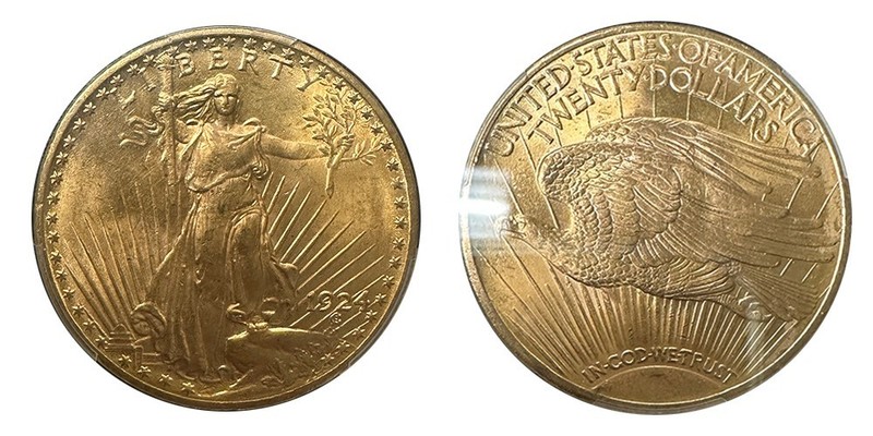 🦅1924 $20 Saint-Gaudens Double Eagle Gold Coin – PCGS Genuine Cleaned UNC🦅
