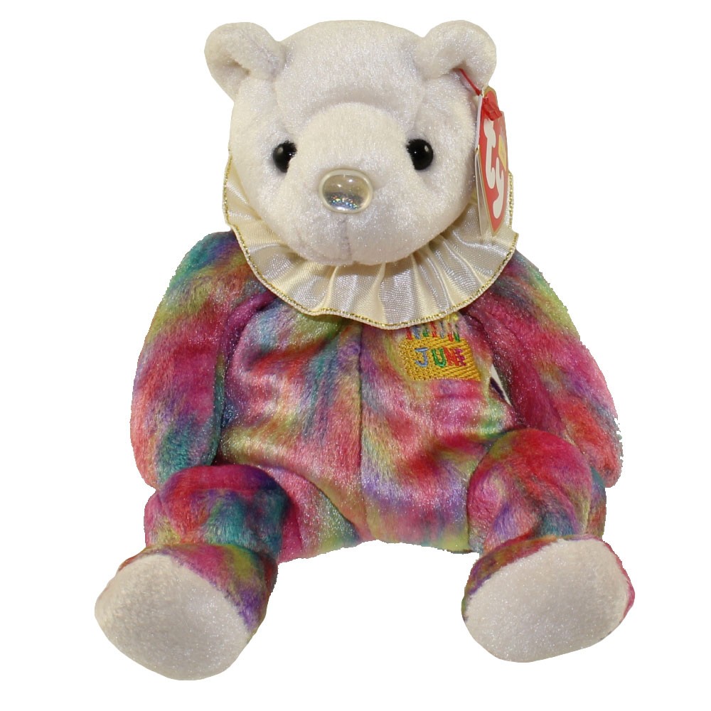 1 Ty Beanie Baby June The Birthday Bear 2001 Rainbow