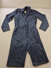 Dickies Mens Navy Blue Long Sleeve Work Coveralls Mechanic Jumpsuit Paint Stains