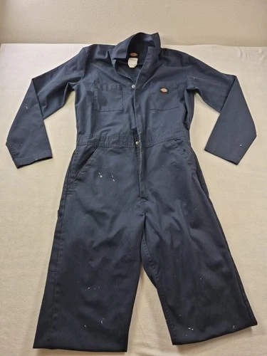 Dickies Mens Navy Blue Long Sleeve Work Coveralls Mechanic Jumpsuit Paint Stains - product listing photo