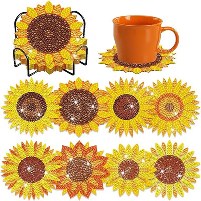 Diamond Painting Bastelset 8er Set Untersetzer Blumen Diamant Bastelset