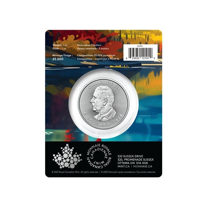 Canadá 5 $ 2025 Treasured Maple Leaf Privy Mark Wolf 1 OZ plata BU en blister - Imagen 4 de 4