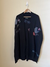 Zadig Voltaire Indiany Cashmere Cardigan Sweater Knit Embroidered Black OS