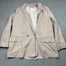 H M Blazer Womens L Beige Textured Double Breasted Lined Career Casual Jacket