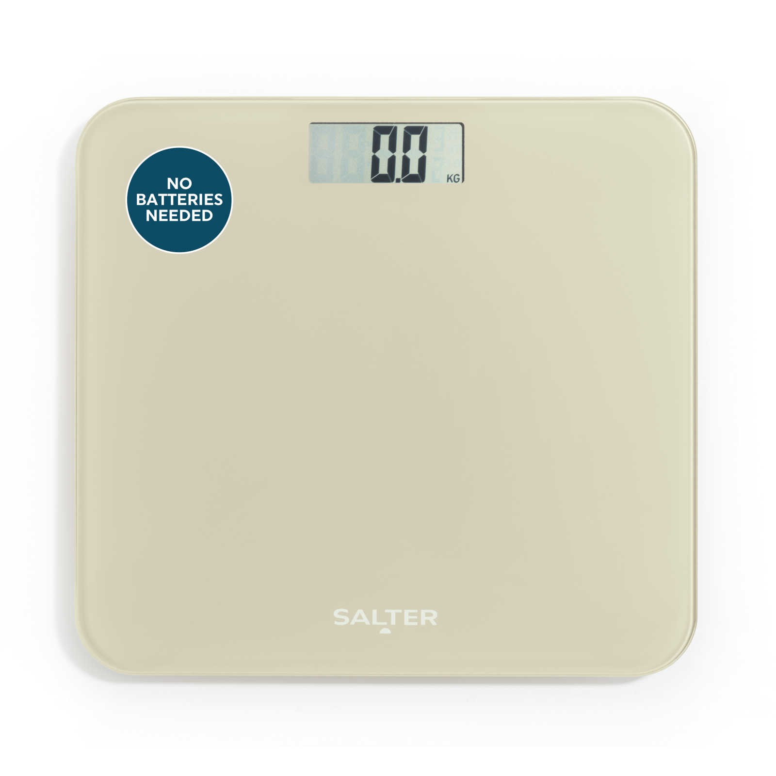 Salter Digital Bathroom Scale, Battery-Free, LCD Display Tough Glass 180kg Cream