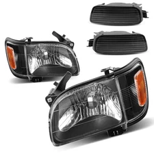 Headlights+Bumper Lights Set For Toyota Tacoma 2001-04 Black Housing Headlamps