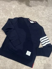 New THOM BROWNE Navy Loopback Cotton-Jersey Knit Sweatshirt Size 3 Small