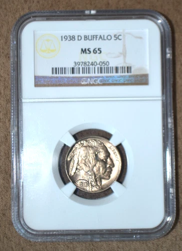 1938 D US Buffalo Nickel 5C Slab NGC Graded MS 65