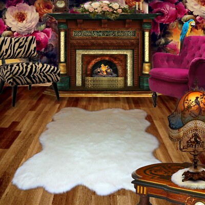 White Premium Faux Fur Shag Rug,  Random Shape, Polar Bear, Sheepskin