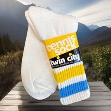 VTG Socks 1980s 10-14 Crew Tennis Acrylic Blend USA Made Twin City TCK Striped