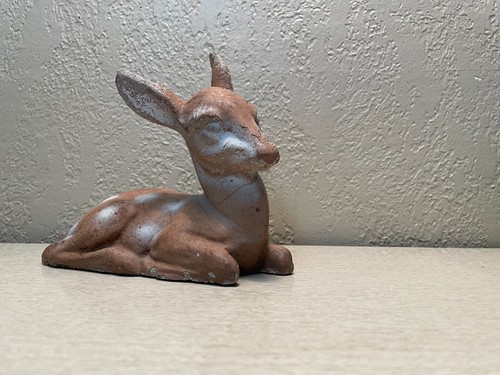 Vintage Aged Patina Concrete Cement Deer Fawn 6.5 X 8 Garden Yard Statue - Picture 9 of 11