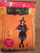 NWT Black Turquoise Witch Halloween Costume Dress Up Girls Size Small 4 5 6 6X