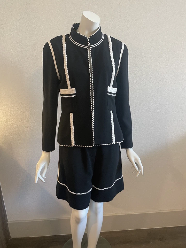 Chanel Vintage Blanco y Negro Conjunto Pantalones Cortos y Chaqueta Talla 42/36 Foto 2 de 4