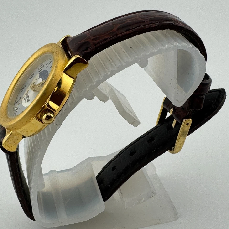 Reloj de Cuarzo Nelsonic Mujer Fase Lunar Tono Dorado Cuero Analógico Batería Nueva De Colección Foto 4 de 4