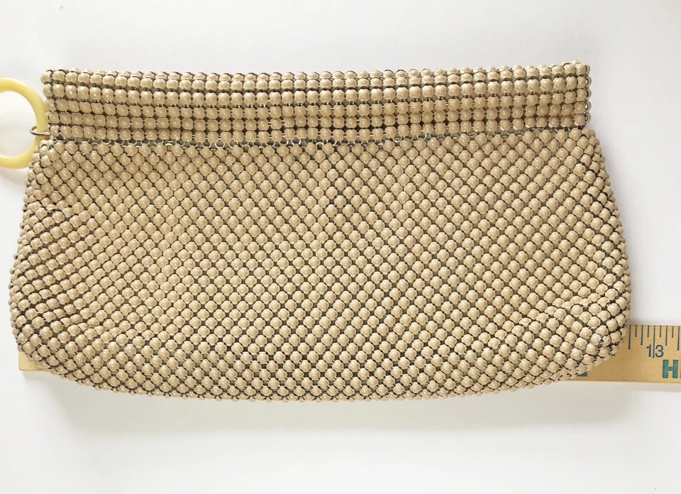 VTG 1960s Whiting And Davis Mesh Clutch Domed Ivory 12"x6" Zip Lucite Charm NICE - Image 3 of 4
