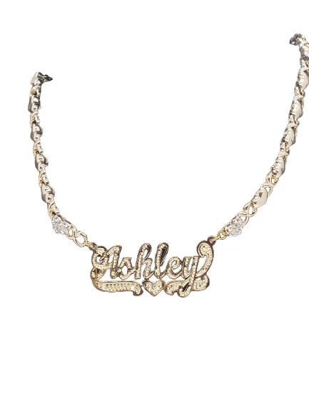 COLLAR PERSONALIZADO CHAPADO EN ORO 14K ÚNICO 3D XO ABRAZOS Y BESOS NOMBRE Foto 2 de 4