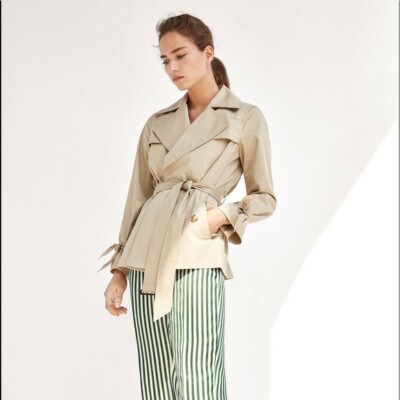 Massimo Dutti Mid Length Open Front Nude Belted Trench Coat Size Large