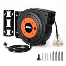 DEWENWILS Retractable Extension Cord Reel 40 FT 12AWG/3C Power Cord SJTOW 15 Amp