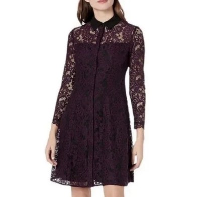 Nanette Lepore | Lace Overlay Swing Dress Flare Plum Size 6 | eBay