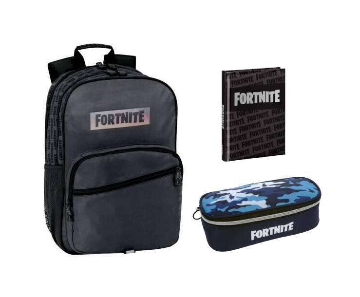 FORTNITE NERO Zaino Organizzato +Astuccio +Diario +Omaggio Set
