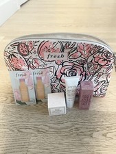 Fresh Sugar Lip Treatment Skincare Set Of 6 w/ Rose Print Cosmetics Bag