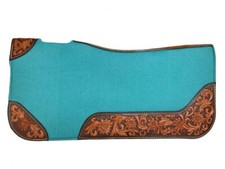 SADDLE PAD 31" x 32" x 1" TURQUOISE Felt Floral Tooled Wear Leather