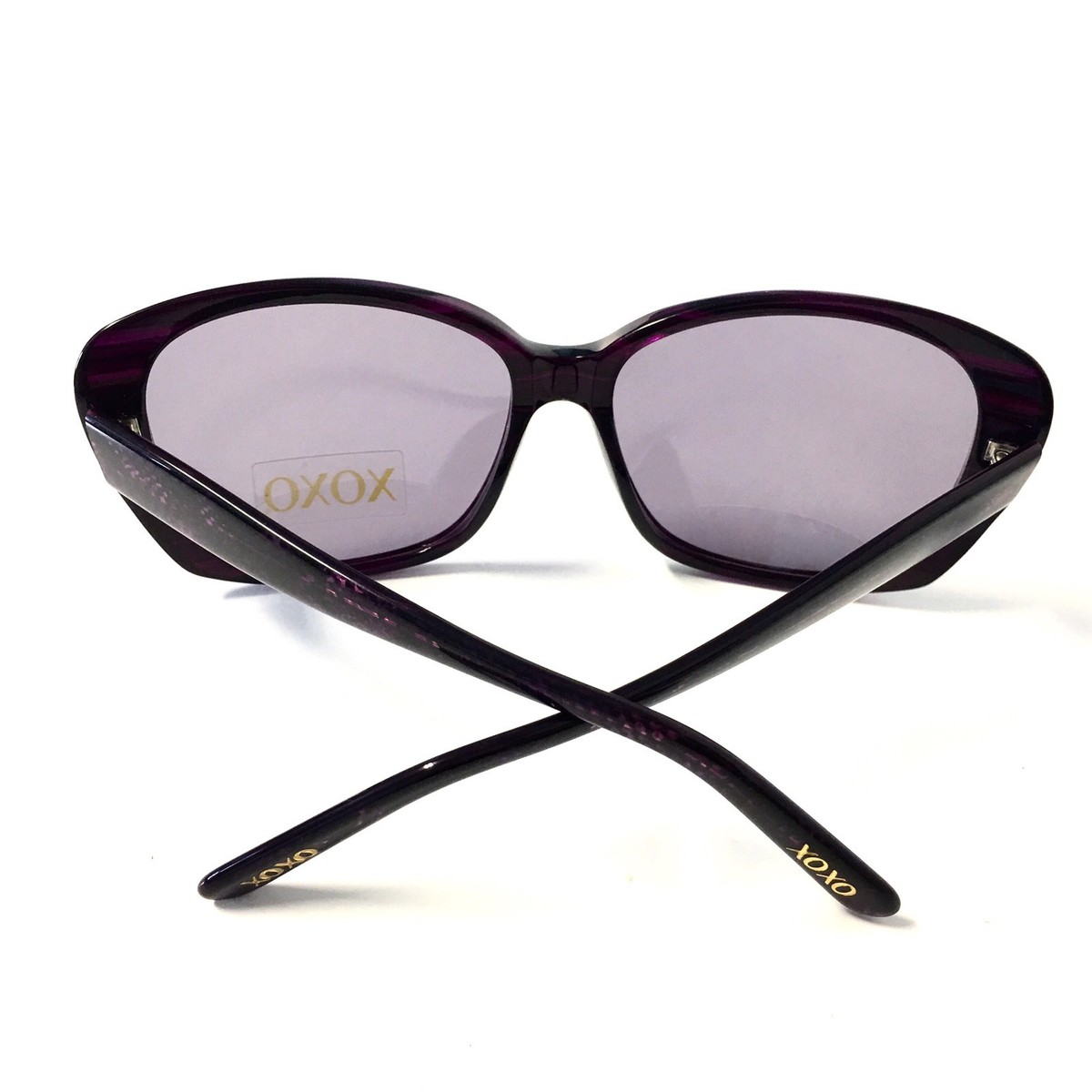 XOXO Black Sunglasses with Deep Purple Lenses Black Thick Geek-Chic Geometric Tinted Sunglasses with  main image 3