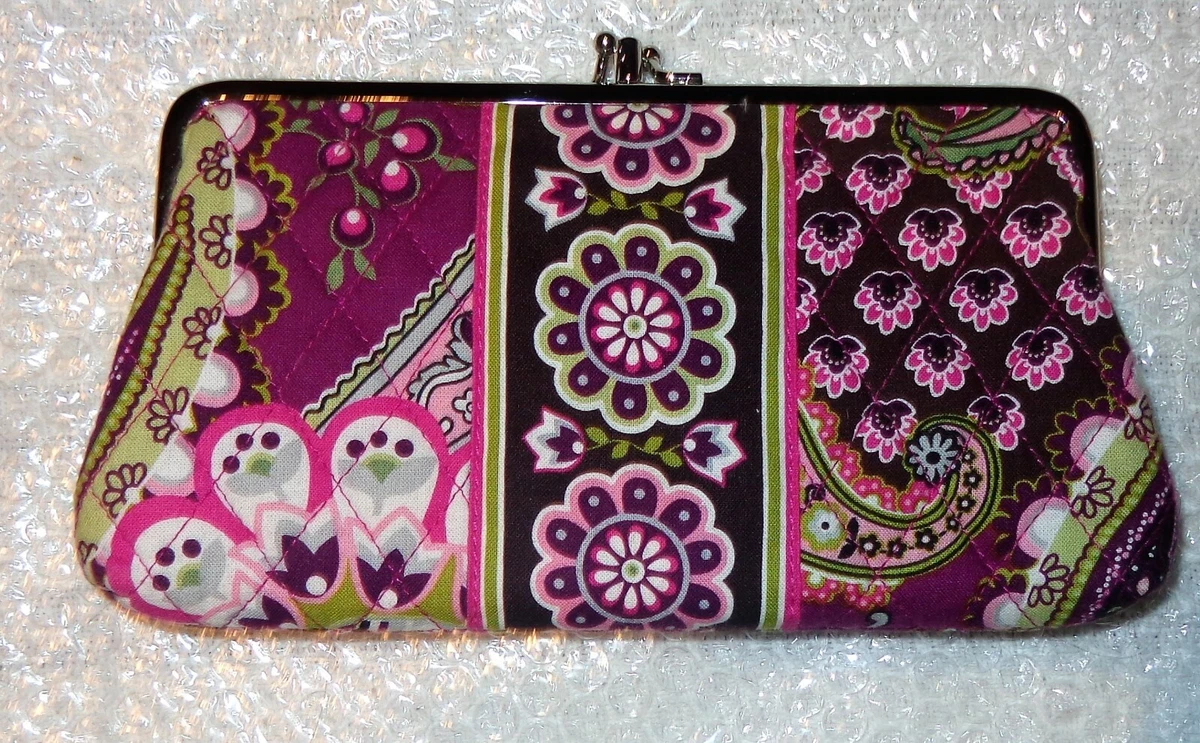 Vera Bradley Double Kiss Lock Clutch Wallet Purse VERY BERRY Purple Green  Pink