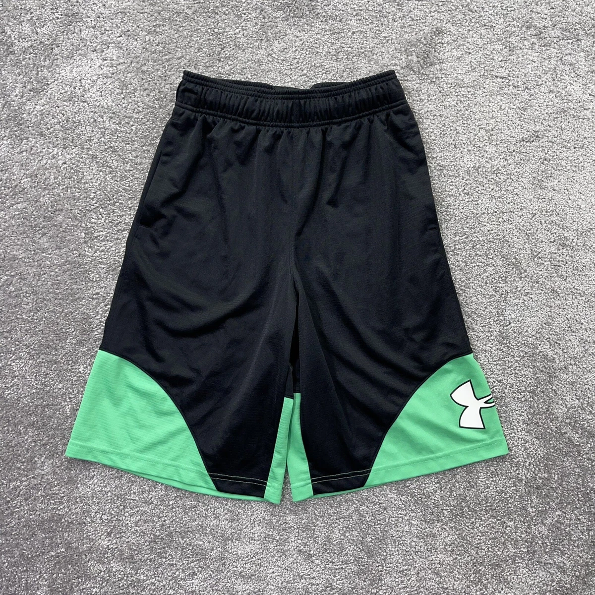 Under Armour Shorts Mens Small Black Green Basketball 11” Logo Athletic Gym