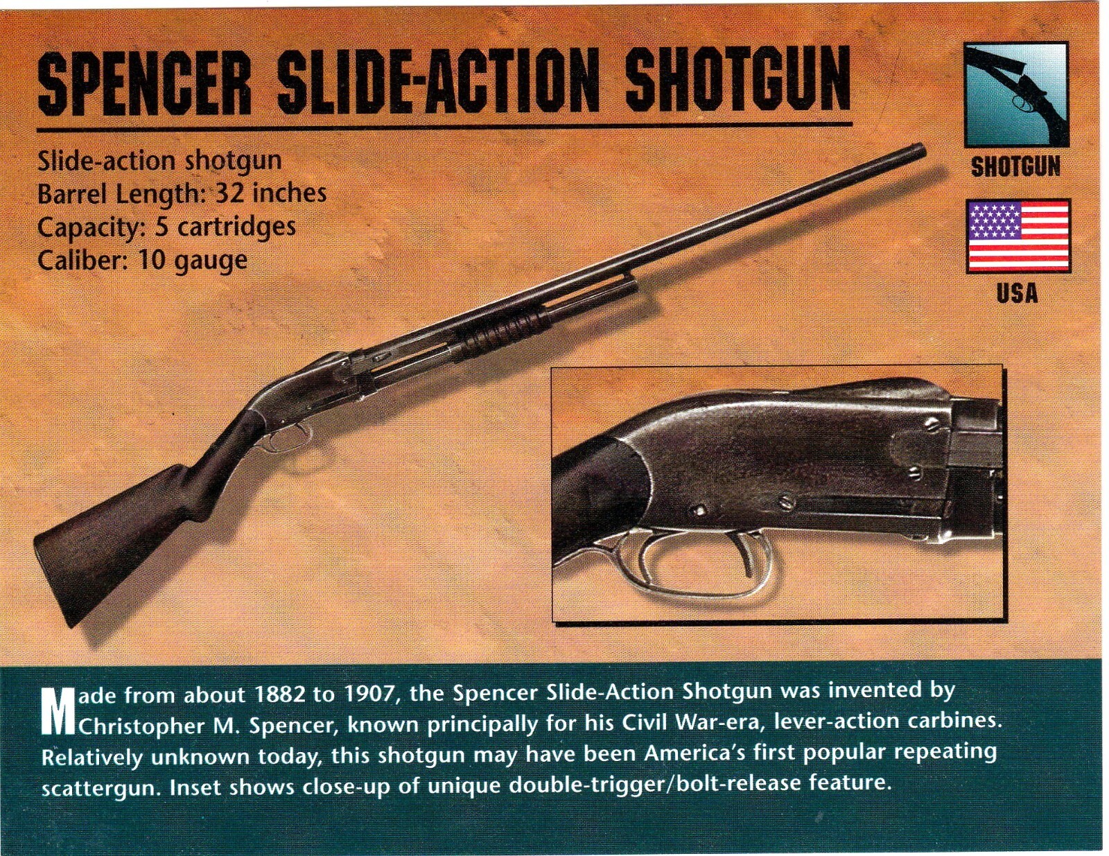 Spencer Slide Action Shotgun Classic Firearms Photo Card u