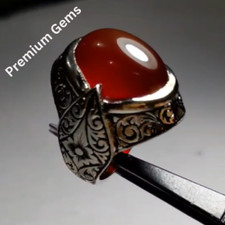 Natural 10 Carat Yemeni Brown Aqeeq Mens Ring Sterling Silver 925 Handmade