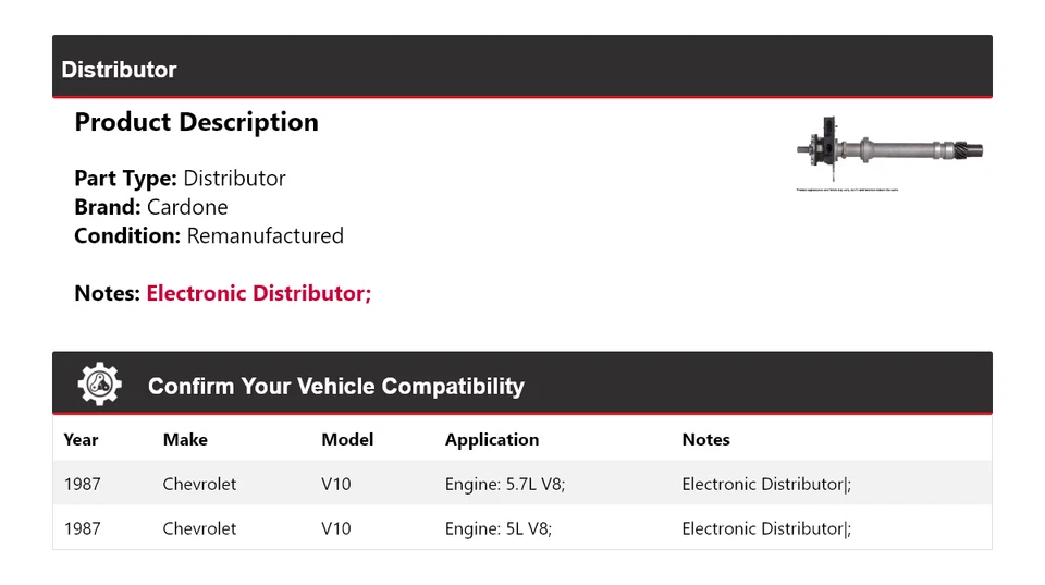 Chevrolet V10 1987 distribuidor Cardone Foto 2 de 4