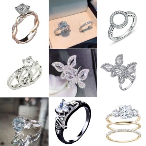Zircon Diamond Ring Alloy Set Diamonds Wave 925 Silver Elegant Bowknot Woman - Zdjęcie 1 z 35