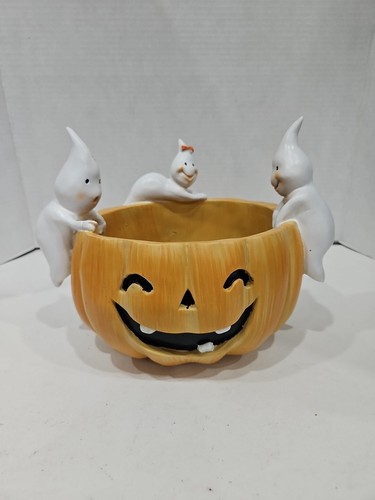 Goblin and Ghoul Halloween Ghost Trio Jack O Lantern Pumpkin Candy Bowl ...
