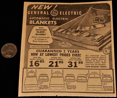 Vintage Advertisement, WA,1962, GE AUTOMATIC ELECTRIC BLANKETS,