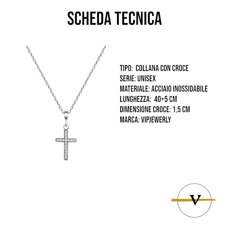COLLANA UOMO DONNA CON CROCE IN ACCIAIO INOSSIDABILE 40+5 CM - Immagine 3 di 4