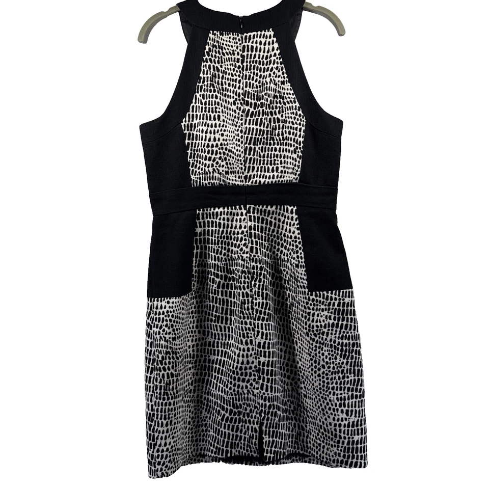 Trina Turk Women's Dress Size 10 Black White Artsy Knee Zipper Lined Snake - Image 3 of 4