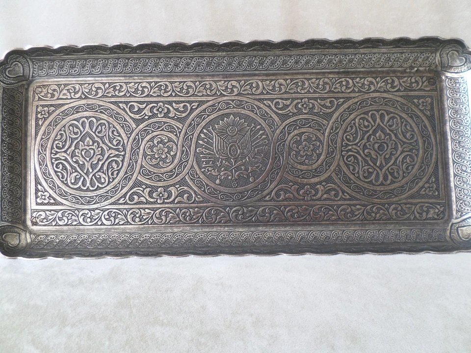 10 Trays Authentic Turkish Coffee Tea Zamak  Serving Tray Copper Handmade Decor - Image 2 of 4