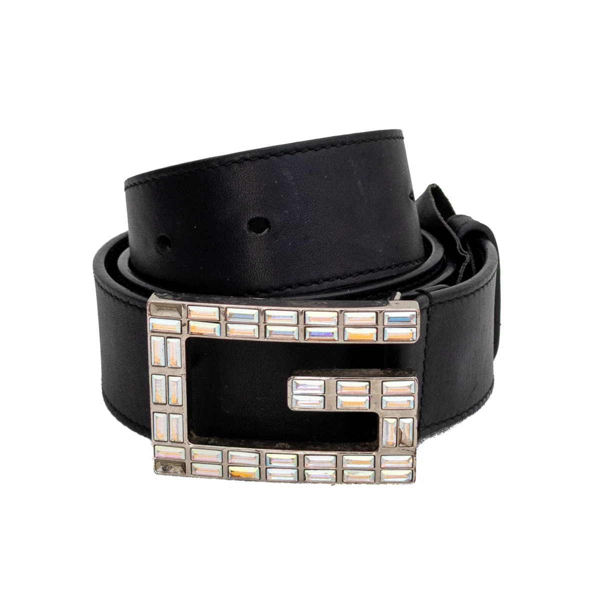 Gucci Crystal Buckle Black Leather Women\'s Belt size 2*89cm Gucci Calfskin Baguette Crystal Double G 30mm Belt 80 32  main image 2