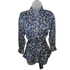 Isabel Marant Silk Full Wrap Blouse Top 1 Small Abstract Print Ruched Career