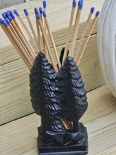 Cast IRON Pine Tree Giant Match Holder W/ Matches. Rustic Cabin Lodge Decor