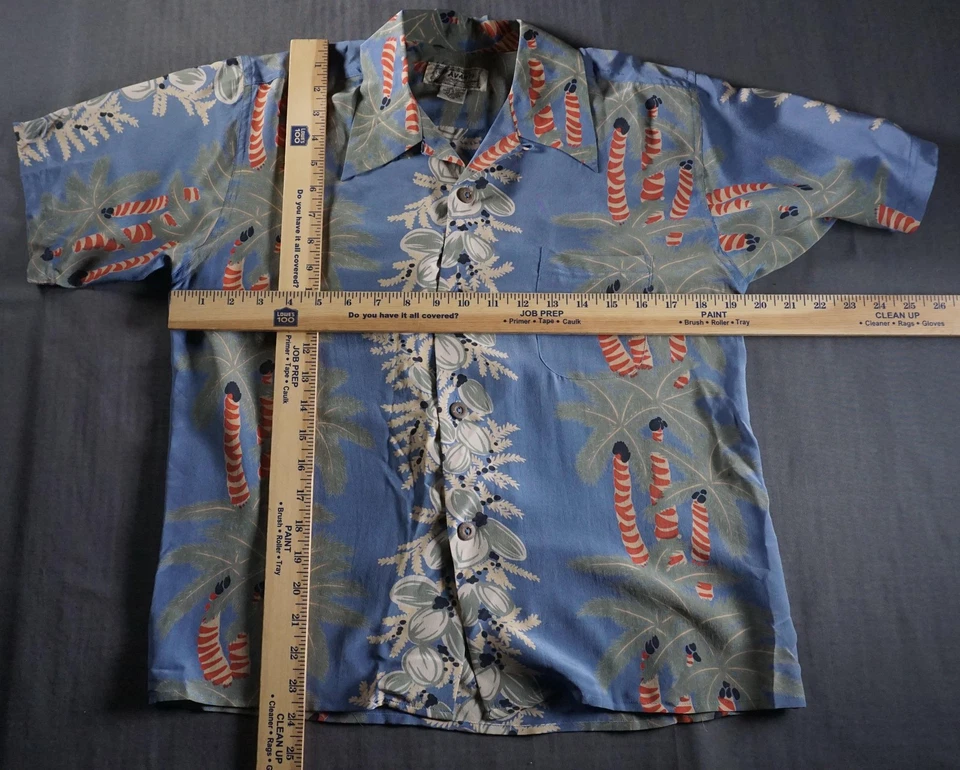 Camisa Avanti Para Hombres XXS Azul Seda Hawaiana Aloha Botón Frontal Palma Estampado Campamento Foto 3 de 4