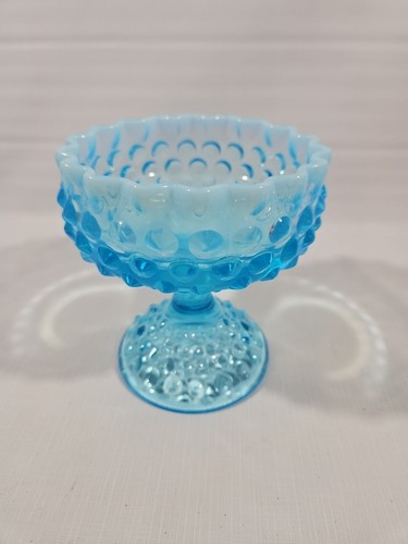 Vintage Fenton Glas blau opalisierend Schuhnagel Deckel Bonboniere Kompott Fuß - Bild 9 von 19