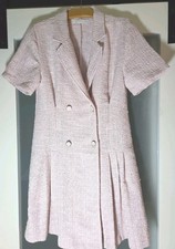 MANGO Double Breasted Tweed Dress soft pastel pink S Legally Blonde Coquette