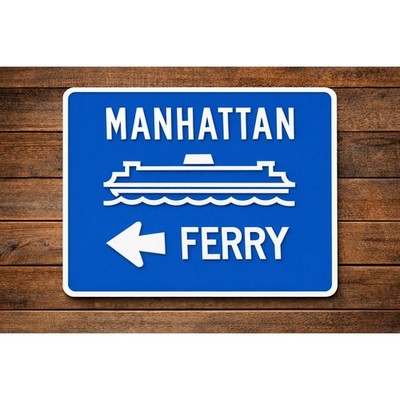Manhattan Ferry Terminal Road Sign New York City NYC Travel Car Boat 